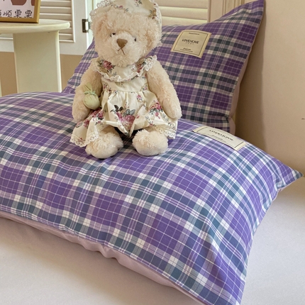 91家纺网 家纺一手货源 找家纺 （总）芷凡家纺 2025新款水洗棉印花纯色格子条纹单枕套