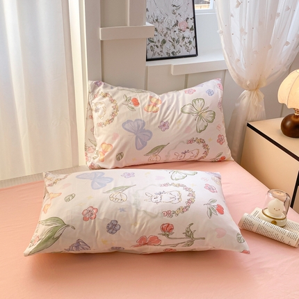 91家纺网 家纺一手货源 找家纺 （总）芷凡家纺 2025新款水洗棉印花纯色格子条纹单枕套