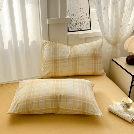 91家纺网 家纺一手货源 找家纺 （总）芷凡家纺 2025新款水洗棉印花纯色格子条纹单枕套