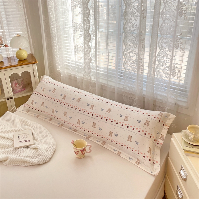 91家纺网 家纺一手货源 找家纺 梦舒羽 2025新款针织棉双层纱枕头套亲肤双人枕套枕芯套枕头内胆套 草莓熊宝