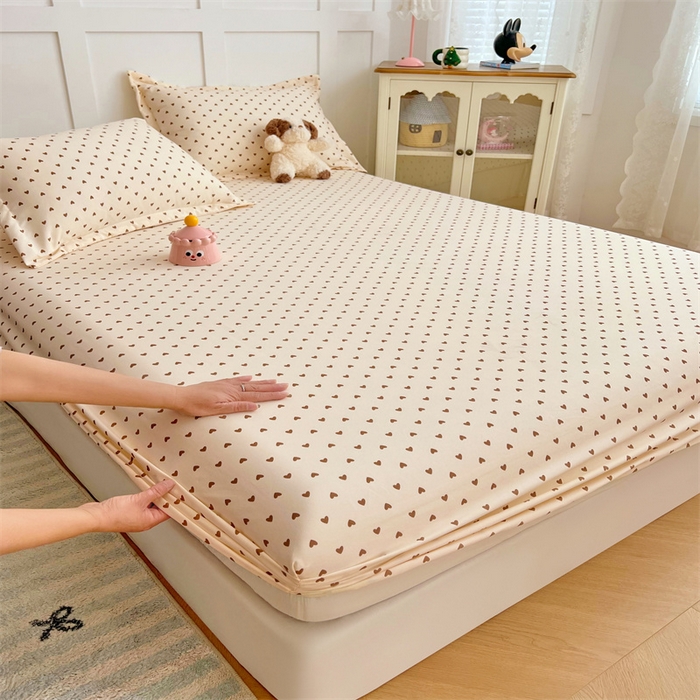 91家纺网 家纺一手货源 找家纺 梦舒羽 2025新款针织棉双层纱双层纱床笠罩全包席梦思床垫保护罩 浪漫爱心