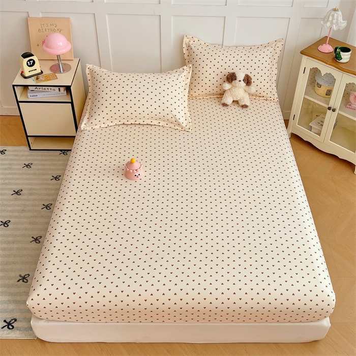 91家纺网 家纺一手货源 找家纺 圣比熊 2025新款针织棉双层纱床笠罩全包席梦思床垫保护罩 浪漫爱心