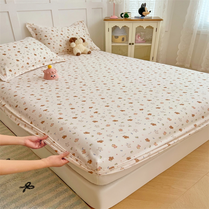 91家纺网 家纺一手货源 找家纺 圣比熊 2025新款针织棉双层纱床笠罩全包席梦思床垫保护罩 蛋糕萌犬