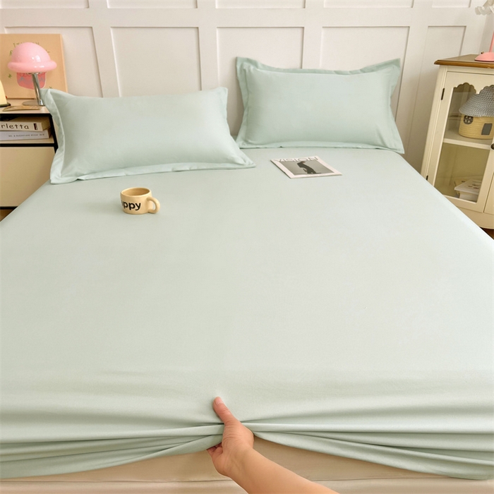 91家纺网 家纺一手货源 找家纺 梦舒羽 2025新款针织棉双层纱双层纱床笠罩全包席梦思床垫保护罩 浅清绿