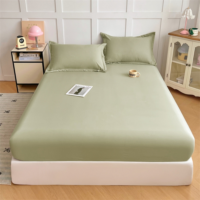 91家纺网 家纺一手货源 找家纺 圣比熊 2025新款针织棉双层纱床笠罩全包席梦思床垫保护罩 豆绿