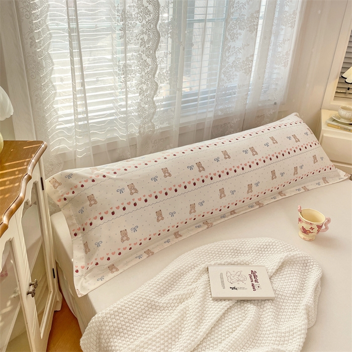 91家纺网 家纺一手货源 找家纺 梦舒羽 2025新款针织棉双层纱枕头套亲肤双人枕套枕芯套枕头内胆套 草莓熊宝