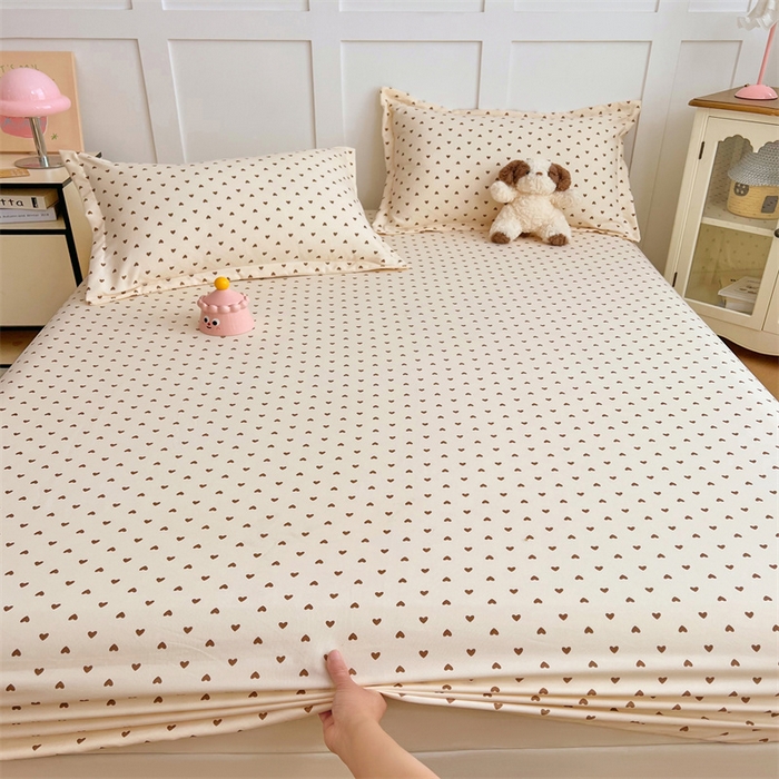 91家纺网 家纺一手货源 找家纺 梦舒羽 2025新款针织棉双层纱双层纱床笠罩全包席梦思床垫保护罩 浪漫爱心