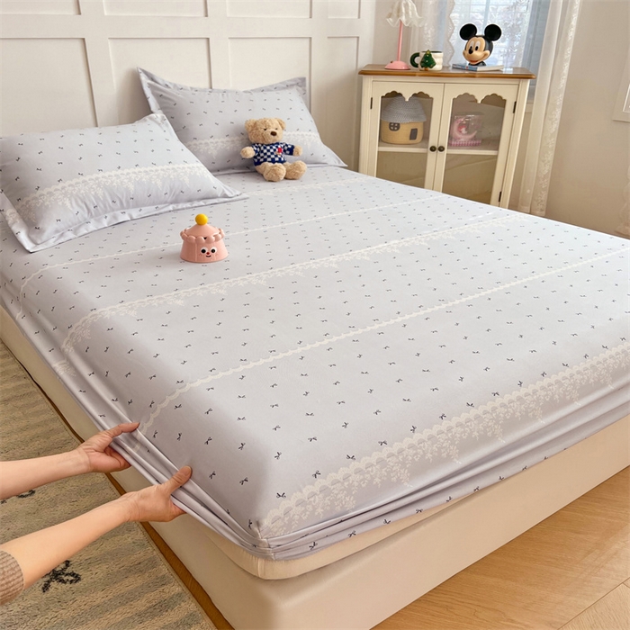 91家纺网 家纺一手货源 找家纺 梦舒羽 2025新款针织棉双层纱双层纱床笠罩全包席梦思床垫保护罩 蝴蝶结