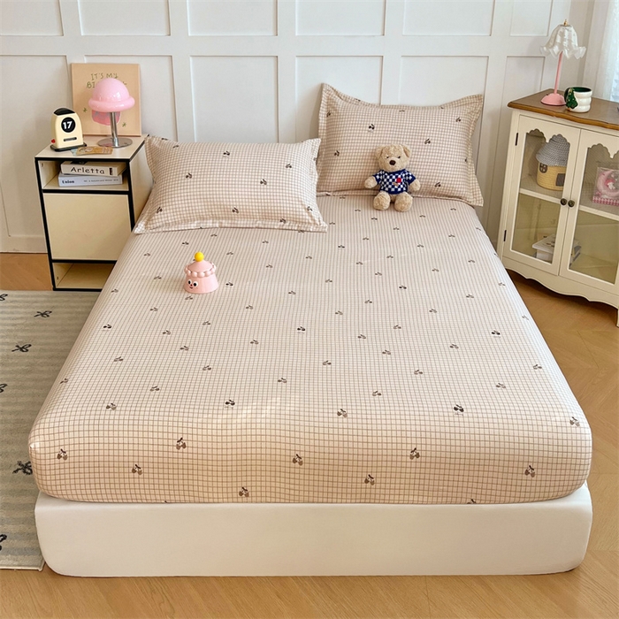 91家纺网 家纺一手货源 找家纺 梦舒羽 2025新款针织棉双层纱双层纱床笠罩全包席梦思床垫保护罩 樱桃小熊