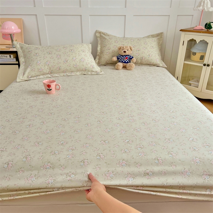 91家纺网 家纺一手货源 找家纺 梦舒羽 2025新款针织棉双层纱双层纱床笠罩全包席梦思床垫保护罩 花开半夏