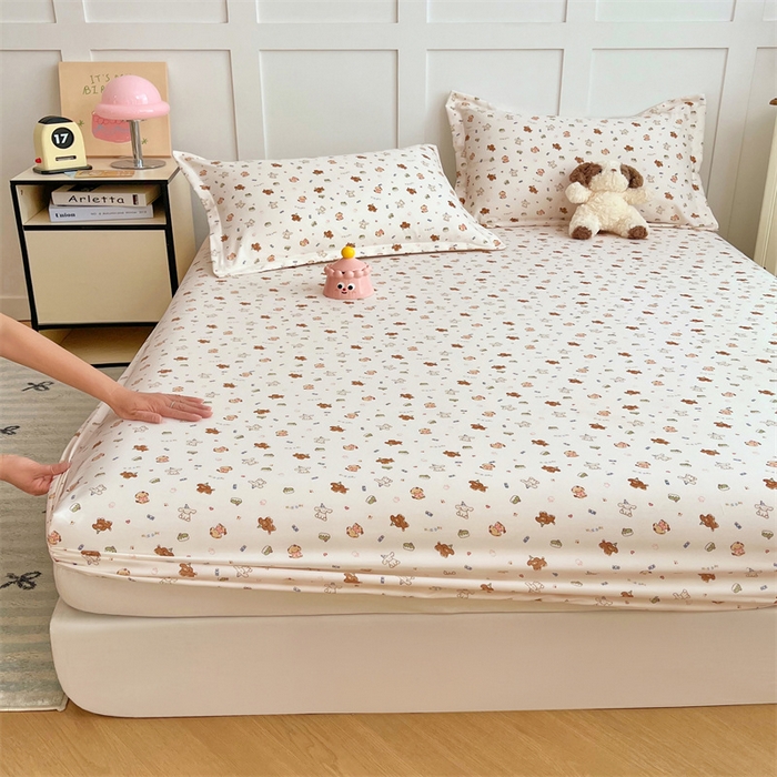 91家纺网 家纺一手货源 找家纺 梦舒羽 2025新款针织棉双层纱双层纱床笠罩全包席梦思床垫保护罩 蛋糕萌犬