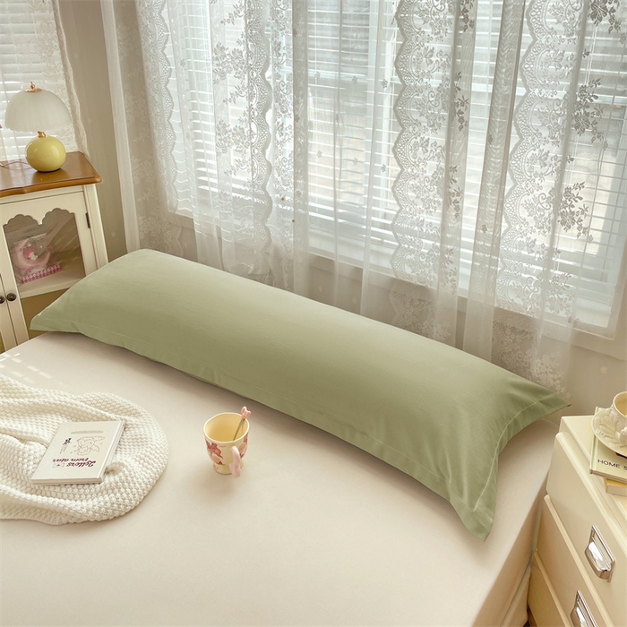 91家纺网 家纺一手货源 找家纺 圣比熊 2025新款针织棉双层纱枕头套亲肤双人枕套枕芯套枕头内胆套 豆绿