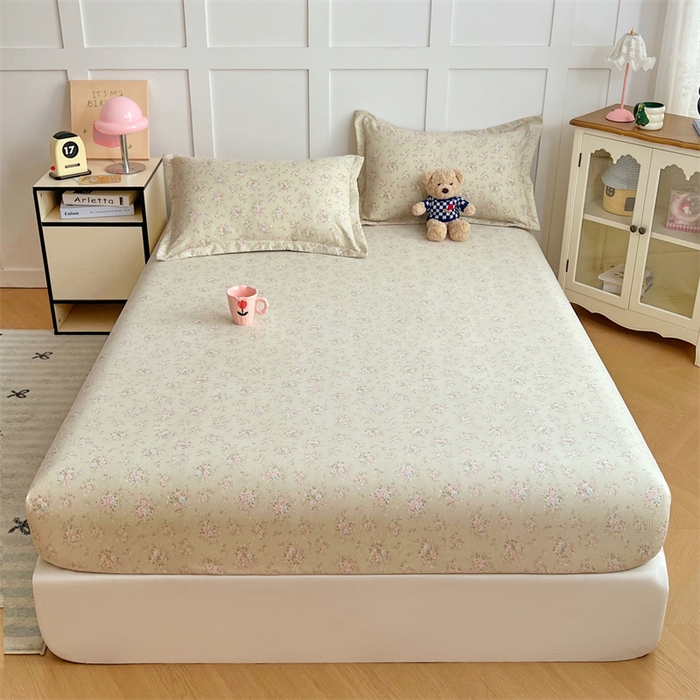 91家纺网 家纺一手货源 找家纺 梦舒羽 2025新款针织棉双层纱双层纱床笠罩全包席梦思床垫保护罩 花开半夏