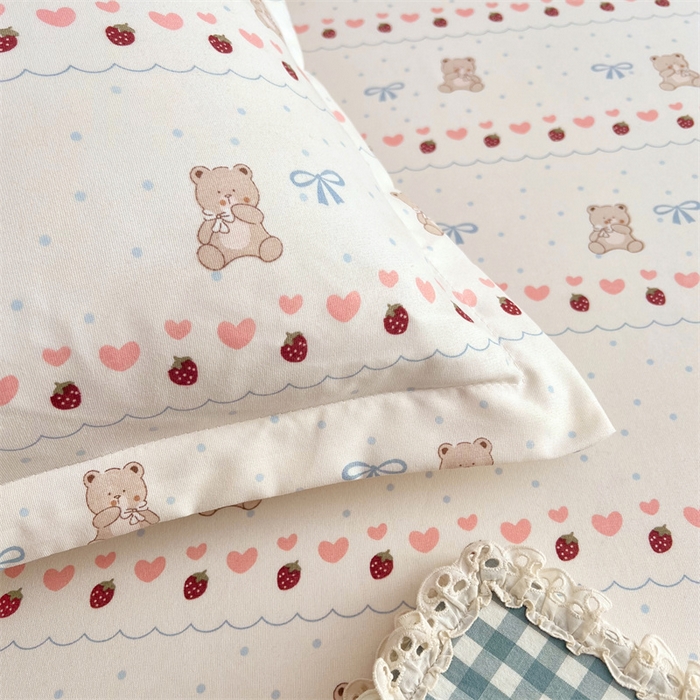 91家纺网 家纺一手货源 找家纺 梦舒羽 2025新款针织棉双层纱枕头套双人枕套枕芯套宿舍单人枕头内胆套 草莓熊宝