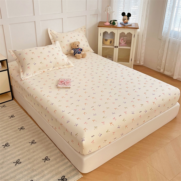 91家纺网 家纺一手货源 找家纺 圣比熊 2025新款针织棉双层纱床笠罩全包席梦思床垫保护罩 彩色心情