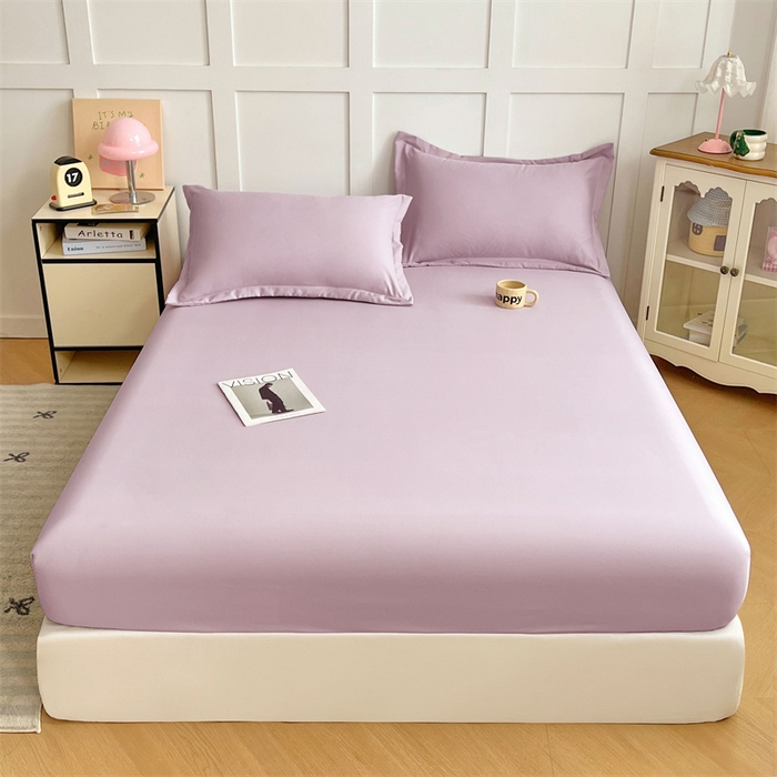 91家纺网 家纺一手货源 找家纺 梦舒羽 2025新款针织棉双层纱双层纱床笠罩全包席梦思床垫保护罩 香芋紫