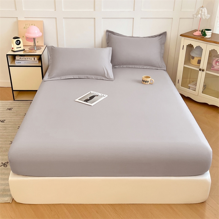 91家纺网 家纺一手货源 找家纺 梦舒羽 2025新款针织棉双层纱双层纱床笠罩全包席梦思床垫保护罩 浅灰