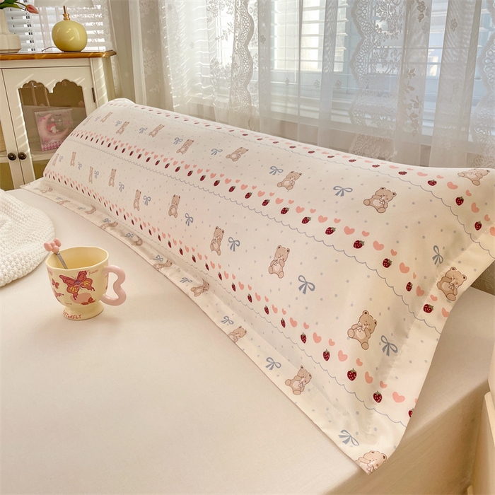 91家纺网 家纺一手货源 找家纺 梦舒羽 2025新款针织棉双层纱枕头套亲肤双人枕套枕芯套枕头内胆套 草莓熊宝