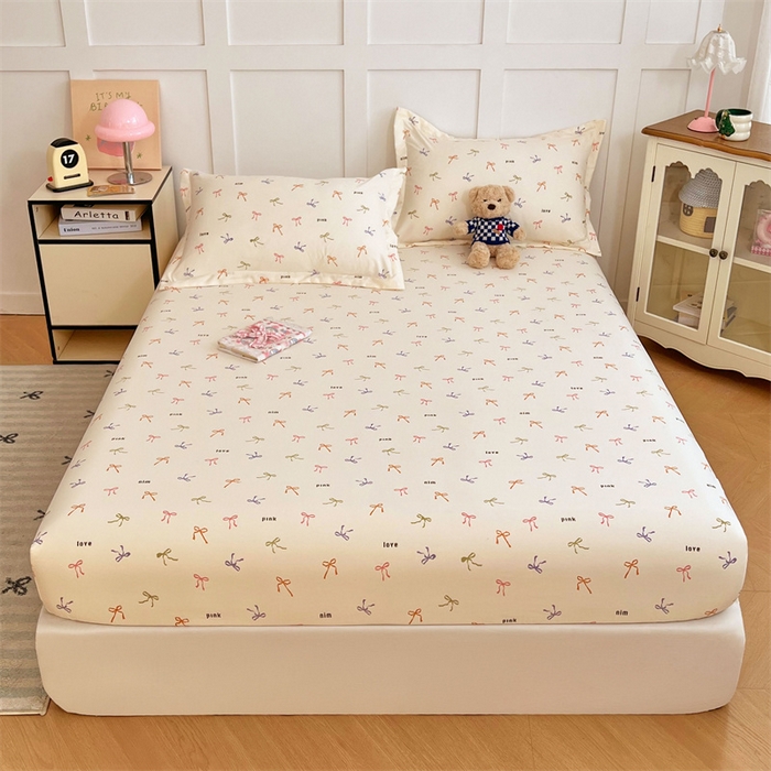 91家纺网 家纺一手货源 找家纺 梦舒羽 2025新款针织棉双层纱双层纱床笠罩全包席梦思床垫保护罩 彩色心情