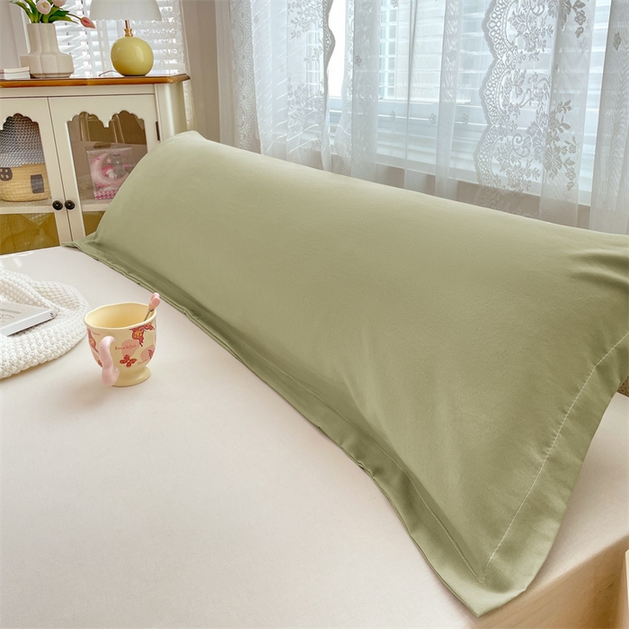 91家纺网 家纺一手货源 找家纺 圣比熊 2025新款针织棉双层纱枕头套亲肤双人枕套枕芯套枕头内胆套 豆绿