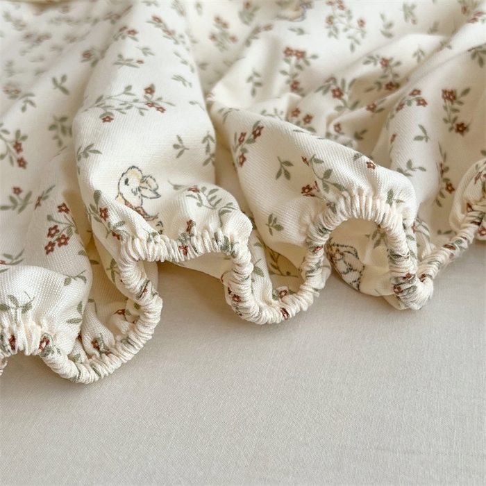 91家纺网 家纺一手货源 找家纺 梦舒羽 2025新款针织棉双层纱双层纱床笠罩全包席梦思床垫保护罩 花仙子