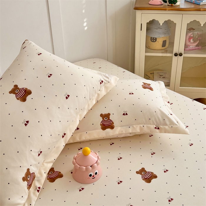 91家纺网 家纺一手货源 找家纺 梦舒羽 2025新款针织棉双层纱枕头套双人枕套枕芯套宿舍单人枕头内胆套 童话小熊