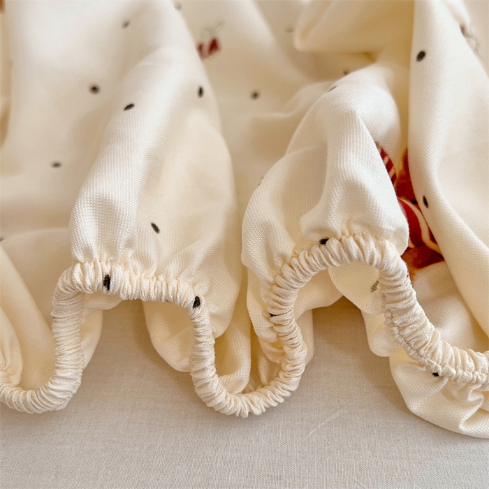 91家纺网 家纺一手货源 找家纺 梦舒羽 2025新款针织棉双层纱双层纱床笠罩全包席梦思床垫保护罩 童话小熊