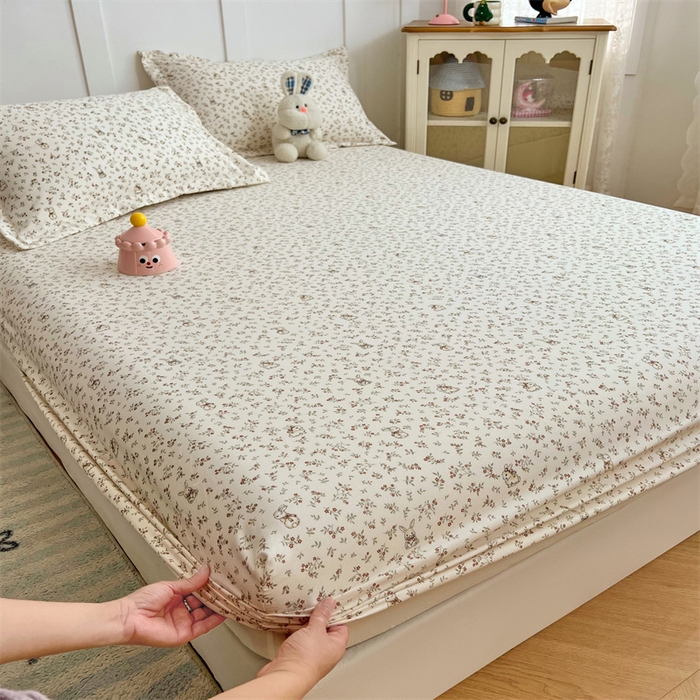 91家纺网 家纺一手货源 找家纺 梦舒羽 2025新款针织棉双层纱双层纱床笠罩全包席梦思床垫保护罩 花仙子