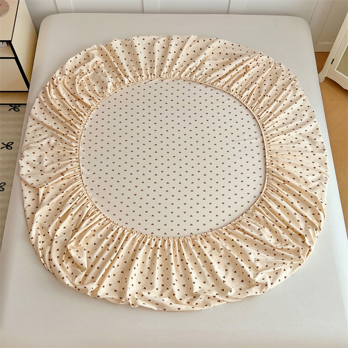 91家纺网 家纺一手货源 找家纺 圣比熊 2025新款针织棉双层纱床笠罩全包席梦思床垫保护罩 浪漫爱心