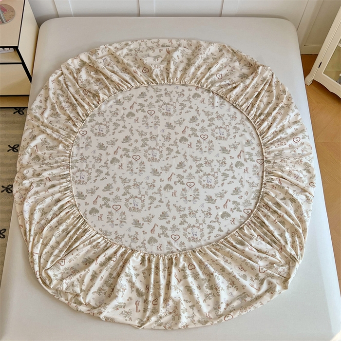 91家纺网 家纺一手货源 找家纺 梦舒羽 2025新款针织棉双层纱双层纱床笠罩全包席梦思床垫保护罩 森林小鹿