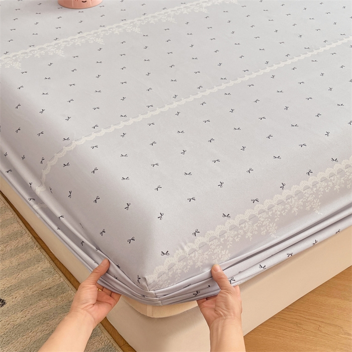 91家纺网 家纺一手货源 找家纺 梦舒羽 2025新款针织棉双层纱双层纱床笠罩全包席梦思床垫保护罩 蝴蝶结