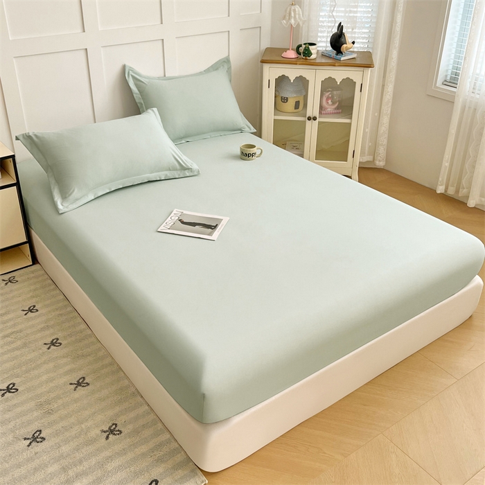 91家纺网 家纺一手货源 找家纺 梦舒羽 2025新款针织棉双层纱双层纱床笠罩全包席梦思床垫保护罩 浅清绿