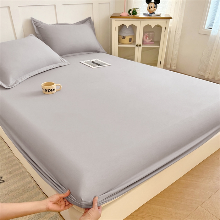 91家纺网 家纺一手货源 找家纺 梦舒羽 2025新款针织棉双层纱双层纱床笠罩全包席梦思床垫保护罩 浅灰