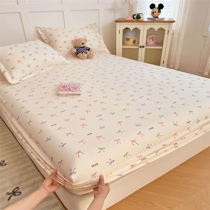 91家纺网 家纺一手货源 找家纺 圣比熊 2025新款针织棉双层纱床笠罩全包席梦思床垫保护罩 彩色心情