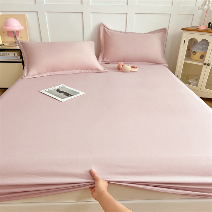 91家纺网 家纺一手货源 找家纺 梦舒羽 2025新款针织棉双层纱双层纱床笠罩全包席梦思床垫保护罩 浅粉