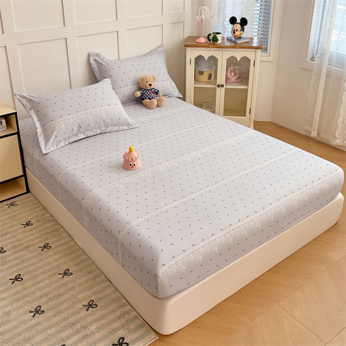 91家纺网 家纺一手货源 找家纺 梦舒羽 2025新款针织棉双层纱双层纱床笠罩全包席梦思床垫保护罩 蝴蝶结