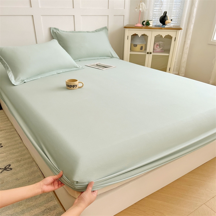 91家纺网 家纺一手货源 找家纺 梦舒羽 2025新款针织棉双层纱双层纱床笠罩全包席梦思床垫保护罩 浅清绿