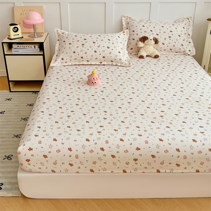 91家纺网 家纺一手货源 找家纺 圣比熊 2025新款针织棉双层纱床笠罩全包席梦思床垫保护罩 蛋糕萌犬