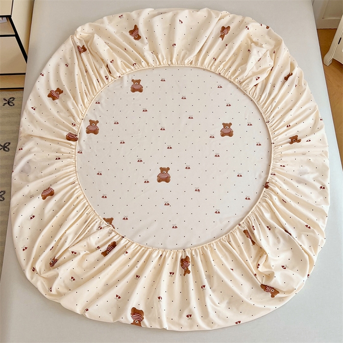 91家纺网 家纺一手货源 找家纺 梦舒羽 2025新款针织棉双层纱双层纱床笠罩全包席梦思床垫保护罩 童话小熊