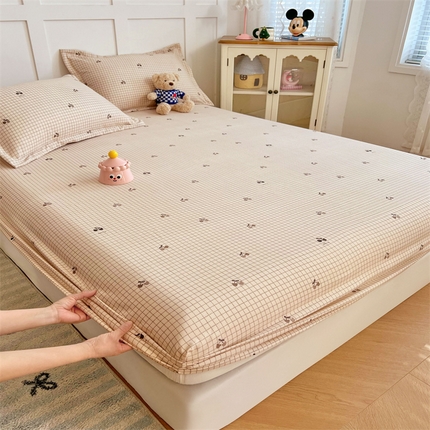 梦舒羽 2025新款针织棉双层纱双层纱床笠罩全包席梦思床垫保护罩 樱桃小熊