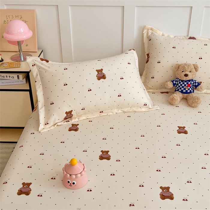 91家纺网 家纺一手货源 找家纺 梦舒羽 2025新款针织棉双层纱双层纱床笠罩全包席梦思床垫保护罩 童话小熊