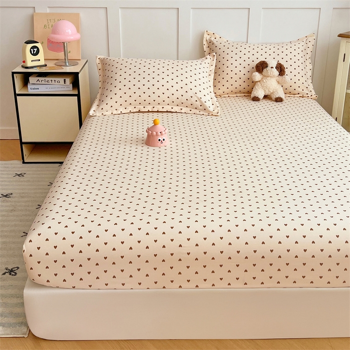 91家纺网 家纺一手货源 找家纺 圣比熊 2025新款针织棉双层纱床笠罩全包席梦思床垫保护罩 浪漫爱心