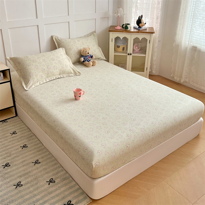 91家纺网 家纺一手货源 找家纺 梦舒羽 2025新款针织棉双层纱双层纱床笠罩全包席梦思床垫保护罩 花开半夏