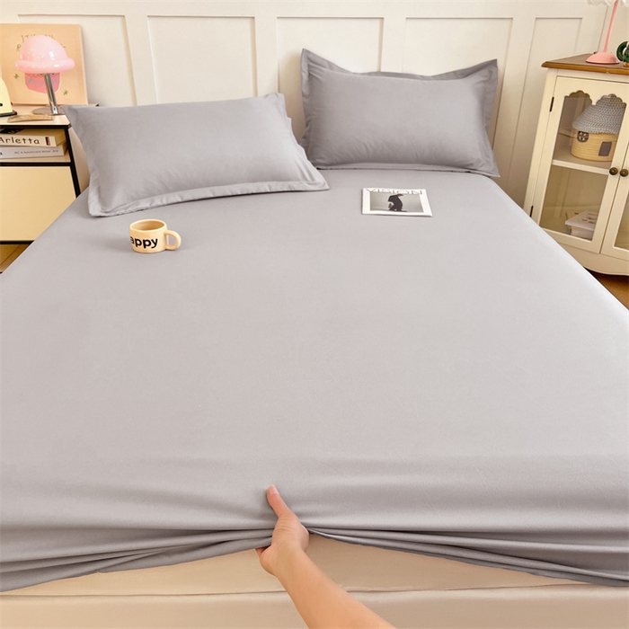 91家纺网 家纺一手货源 找家纺 梦舒羽 2025新款针织棉双层纱双层纱床笠罩全包席梦思床垫保护罩 浅灰