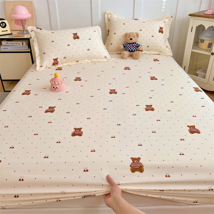 91家纺网 家纺一手货源 找家纺 梦舒羽 2025新款针织棉双层纱双层纱床笠罩全包席梦思床垫保护罩 童话小熊