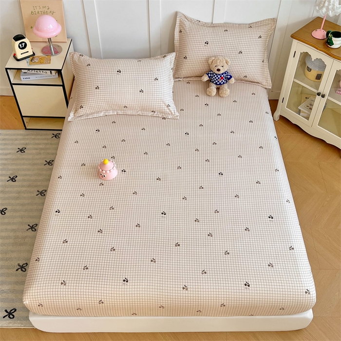 91家纺网 家纺一手货源 找家纺 梦舒羽 2025新款针织棉双层纱双层纱床笠罩全包席梦思床垫保护罩 樱桃小熊