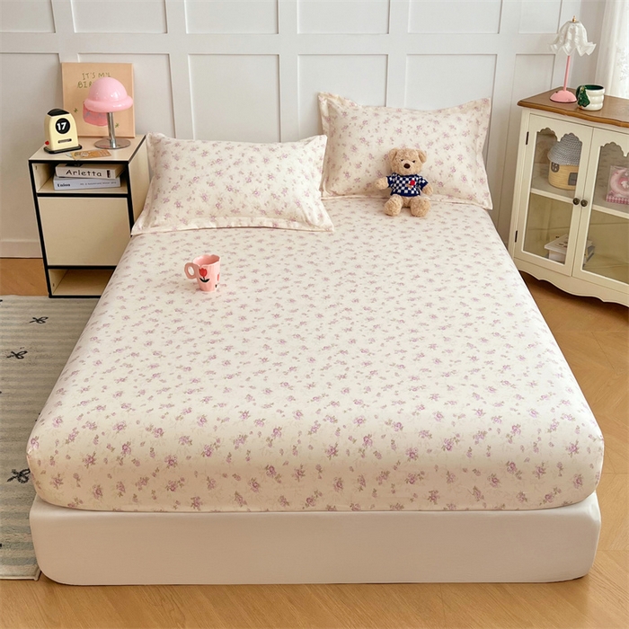 91家纺网 家纺一手货源 找家纺 梦舒羽 2025新款针织棉双层纱双层纱床笠罩全包席梦思床垫保护罩 花朝如约