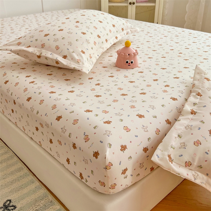 91家纺网 家纺一手货源 找家纺 梦舒羽 2025新款针织棉双层纱双层纱床笠罩全包席梦思床垫保护罩 蛋糕萌犬