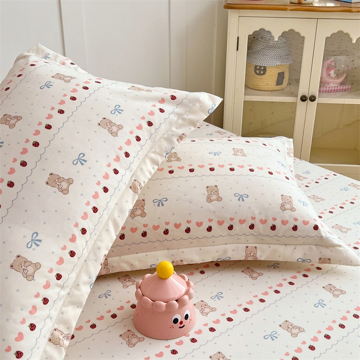 91家纺网 家纺一手货源 找家纺 梦舒羽 2025新款针织棉双层纱枕头套双人枕套枕芯套宿舍单人枕头内胆套 草莓熊宝