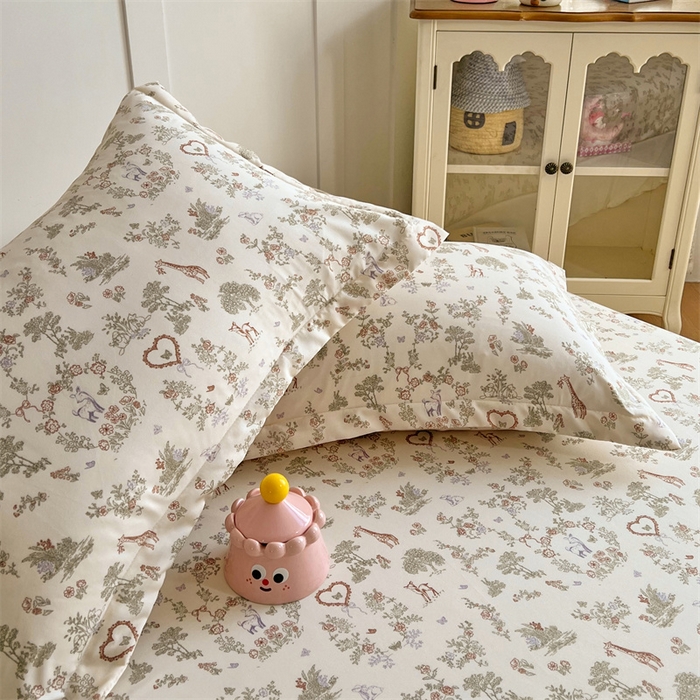 91家纺网 家纺一手货源 找家纺 梦舒羽 2025新款针织棉双层纱枕头套双人枕套枕芯套宿舍单人枕头内胆套 森林小鹿